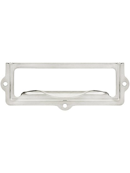 3 1/8 inch Stamped Brass Label Holder and Pull in Polished Nickel.